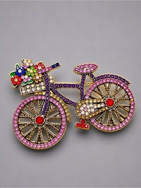 Rhinestone Bicycle Brooch  in Pink #cz904